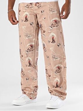 New GUESS Men's Beige Printed Lounge Pants - Casual Everyday Comfort